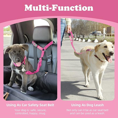 BWOGUE Pet Dog Cat Seat Belts, Car Headrest Restraint Adjustable Safety Leads Vehicle Seatbelt Harness (1 Pack, Pink, Not Elastic)