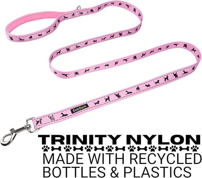 EcoBark Dog Leash - Soft & Reflective Comfort Training Leashes with Padded Handle - Safe, Strong, & for Small, Medium or Large Dogs (Baby Pink)