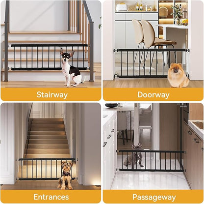 Dog Gate Indoor,18"-45" Adjustable Extra Wide Metal Short Dog Gate to Step Over, 18" Tall Small Pet Gate with 3 Extension Kits, Pressure Mounted Gate for Doorways & Stairs Black