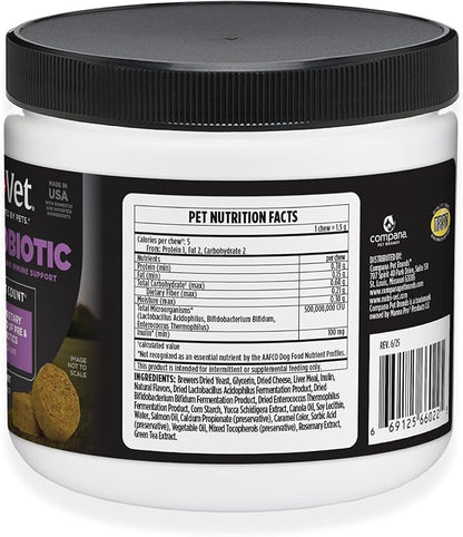 Nutri-Vet Pre & Probiotics for Dogs, Digestive Support, Upset Stomach, Puppy Probiotic, Pet Vitamins and Supplements, Dog Probiotics, Liver & Cheese Flavor, 120 Soft Chews