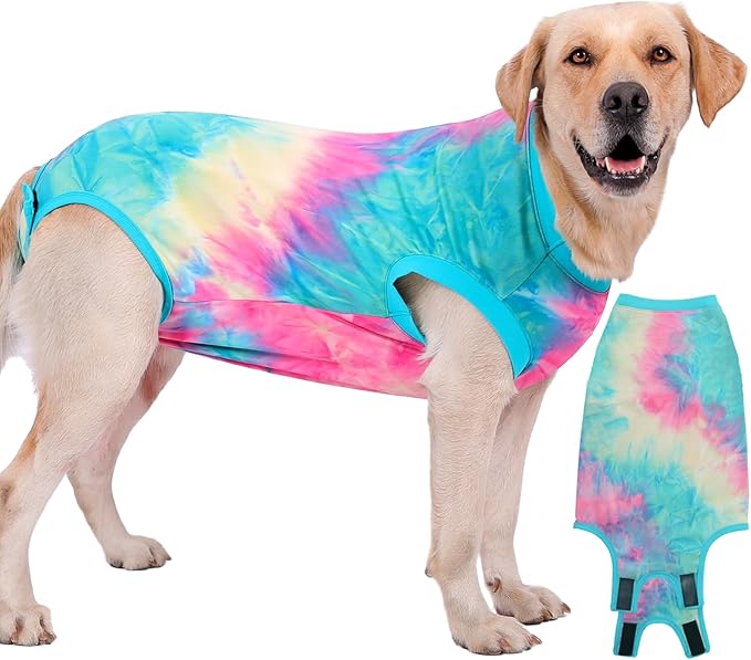 Dog Surgery Recovery Suit for Male Female, Spay Neuter Cone Alternative Surgical Onesie, Tie-dye Green, XL