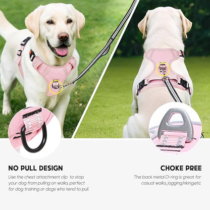 Timos Dog Harness Small Sized, No Pull Pet Harness with Neck Lockable Snap,No Choke Front Clip Dog Reflective Vest,Adjustable Metal Rings 3 Buckles,Easy Control Handle for Small Dogs Pink XS