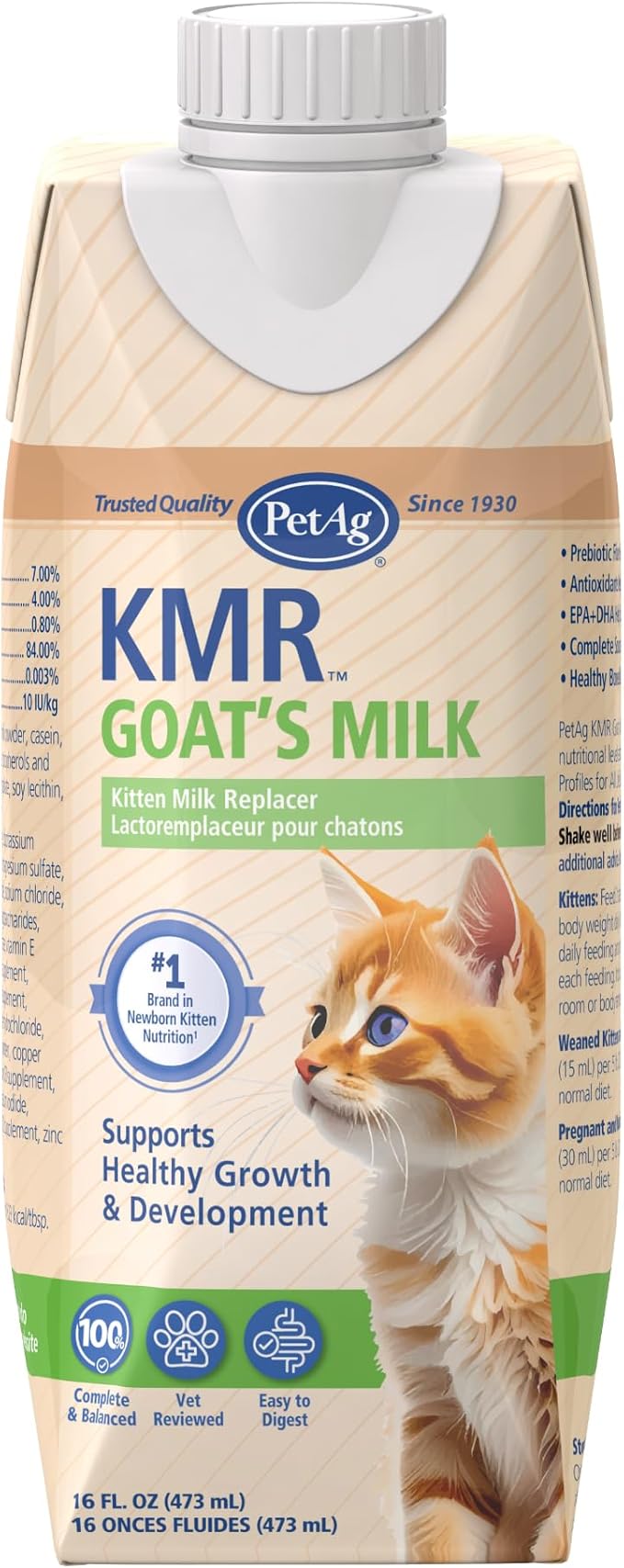PetAg KMR Goat’s Milk Kitten Milk Replacer Liquid - 16 oz - Liquid Kitten Formula with Vitamins, Minerals & Trace Nutrients for Kittens Newborn to Six Weeks Old - Easy to Digest
