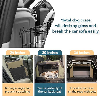 PETSFIT Collapsible Dog Crate, Soft Sided Dog Crate - 36 Inch Sturdy Adjustable Structure, Easy to Set Up, Soft Sided Dog Kennel for Car, Light Tough with 3 Mesh Doors, Army Green
