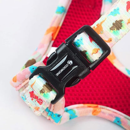 Adjustable Dog Harness and Leash Set for Girl Air Mesh Dog Vest Harness 5Ft Pet Training Leash with Soft Handle Pet Escape Proof for Small Medium Large Dogs (Dinosaur, L)