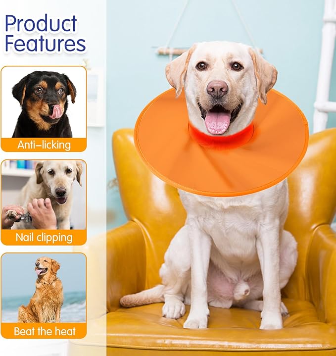 Dog Recovery Collar,Dog Soft Cone Collar Alternative After Surgery,Adjustable,Breathable E Collar for Large/Medium/Small Dogs Cats,Orange L