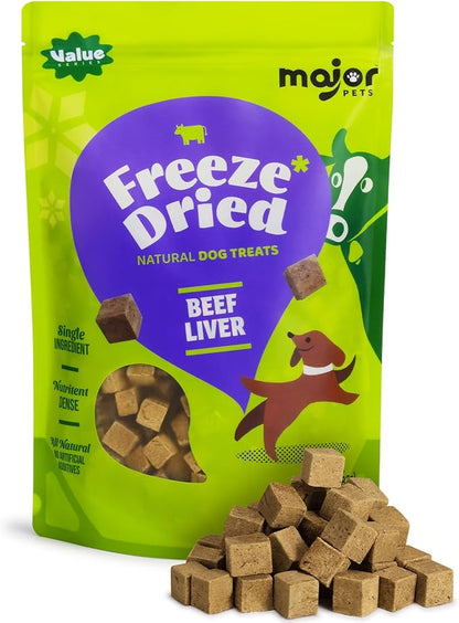 MAJOR PETS Freeze Dried Beef Liver Dog Treats - Single Ingredient - No Preservatives & High Protein - Grain Free - Premium Training Treats & Meal Topper - Made and Sourced in the USA - 10 oz