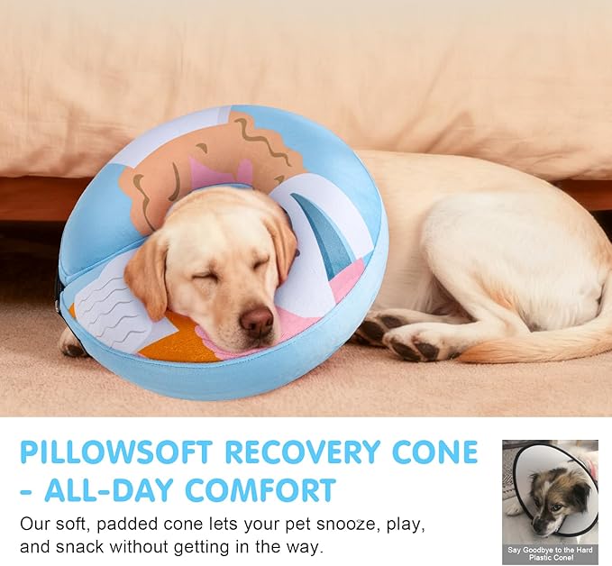 BEAUTYZOO Inflatable Dog Cone Collar Alternative After Surgery, Soft Donut Recovery E-Collar for Large & XL Dogs Girls Boys, Adjustable Pet Neck Cone to Stop Licking Wounds, Light Blue XL