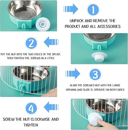 Mimorou 12 Pcs Crate Bowls Bulk Puppy Dog Bowls for Kennel Removable Stainless Steel Crate Water Bowl Kennel Hanging Food Feeders Coop Cup for Cat Puppy Rabbit Birds Ferret Guinea Pigs