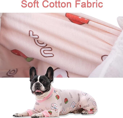 Dog Recovery Suit for Surgery Small Medium Dogs Onesie, Cute Soft Dog Pajamas Bodysuit Cone Alternative Prevent Licking Dog Recovery Suit Female Male (Medium, Bunny Strawberry)