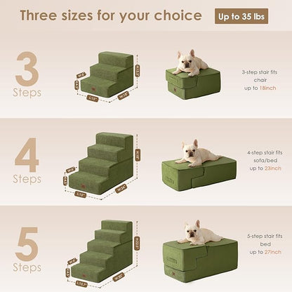 EHEYCIGA Dog Stairs for High Bed 22.5" H, 5-Step Dog Steps for Bed, Pet Steps for Small Dogs and Cats, Non-Slip Balanced Pet Ramp Indoor, Olive Green