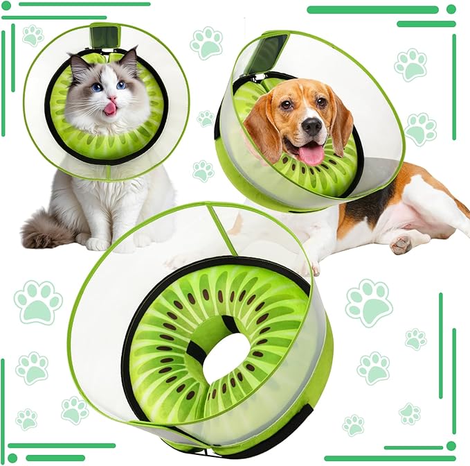 Inflatable Dog Cone Collar with Detachable Enhanced Anti-Licking Shield, Soft Neck Donut Collar for Dogs After Surgery, Adjustable Dog Cone Alternative for Large Medium Small Dogs & Cats