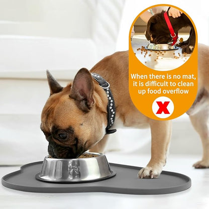 Ptlom Silicone Pet Placemat for Dogs and Cats, Non-Slip Waterproof Dog Feeding Bowl Mats for Food and Water, Small Medium Large Pet Puppy Tray Mat Prevent Residues from Spilling onto The Floor, Grey