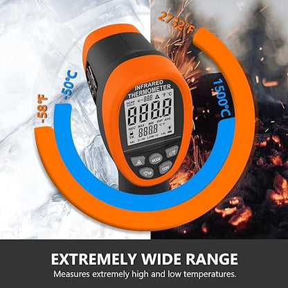 HOLDPEAK Pyrometer D:S=30:1, High Temp Infrared Thermometer -58℉~2732℉, Non-Contact Industrial Laser Thermometer Gun, Digital IR Temperature Gauge HP-2732 (NOT for Human)
