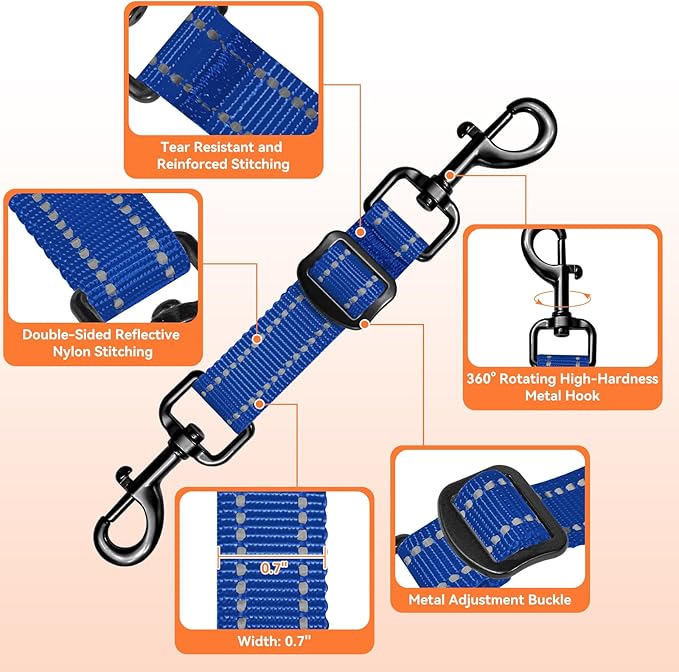Dog Collar Safety Clip, Reflective Double-Ended Backup Connector for Harness to Collar, Adjustable Safety Clip for Prong, Pinch Collars, Prevents Escapes & Accidental Disconnection