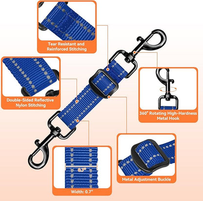 Dog Collar Safety Clip, Reflective Double-Ended Backup Connector for Harness to Collar, Adjustable Safety Clip for Prong, Pinch Collars, Prevents Escapes & Accidental Disconnection
