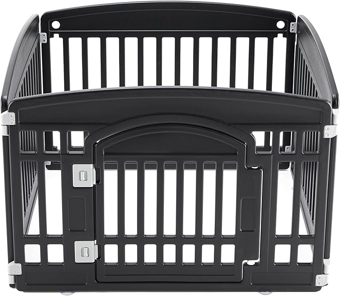 NEWBULIG Dog Playpen 4-Panel, 24IN Puppy Playpen, Stable Dog Play Pen Indoors/Outdoor with Secure Locking Door, Plastic Pet Fence for Small & Medium Dogs