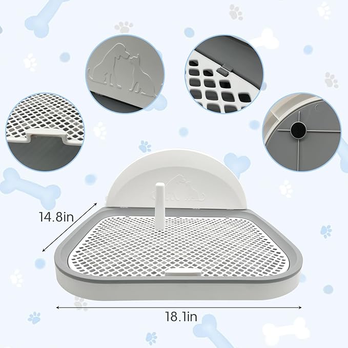 Tfwadmx Pee Pad Holder Dog Potty Tray with Splash Guard & Center Post Mesh Training Toilet Potty Tray Puppy Pad Holder for Puppy and Small Size Dog (Grey, 18.1"×14.8")