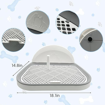 Tfwadmx Pee Pad Holder Dog Potty Tray with Splash Guard & Center Post Mesh Training Toilet Potty Tray Puppy Pad Holder for Puppy and Small Size Dog (Grey, 18.1"×14.8")