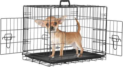 Wire Dog Crate 24 Inch Dog Kennel Cage, Double Door Folding Dog Cage, Wire Dog Kennel with Removable Tray, Indoor&Outdoor,Black