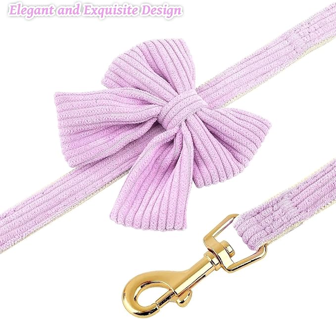 Dog Collar and Leash Set with Bowtie, Girl Dog Collars Metal Buckle Adjustable for Small Medium Dogs (Purple, S: Neck 10"-16" Leash 5 FT)