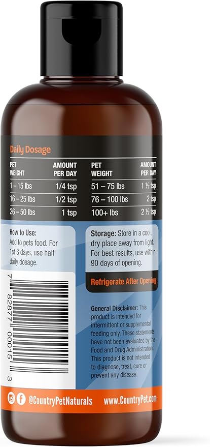 Wild-Caught Pure Icelandic Cod Liver Oil for Dogs & Cats 8oz, Single-Ingredient, 1150 mg Omega-3, High EPA/DHA, Natural Vits A&D, Supports Healthy Skin, Coat & Mobility, 8oz bottle