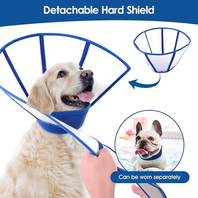 SUNFURA Dog Cones for Small Dogs, Soft Cone for Dogs to Stop Licking, Transparent Dog Cone Collar After Surgery, Neck E-Collar Alternative for Wound Healing, Blue Small