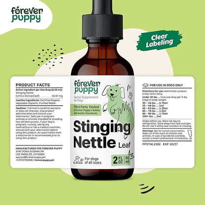 Forever Puppy Stinging Nettle Leaf for Dogs - Itchy Skin Relief for All Breeds & Sizes - Liquid Dog Food Supplements for Irritation & Itching - Skin and Coat Supplement - Sugar & Alcohol-Free - 2 oz