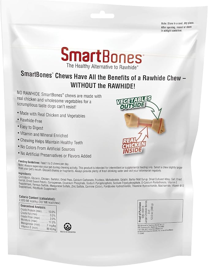 SmartBones Large Chews, Treat Your Dog to a Rawhide-Free Chew Made with Real Meat and Vegetables, 3 Count (Pack of 4)