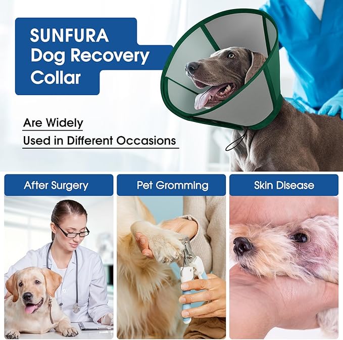 SUNFURA Dog Cones for Large Dogs, Soft Dog Cone to Stop Licking, Adjustable Cone for Dogs After Surgery, Pet Cone Collar Alternative for Wound Healing, Green X-Large