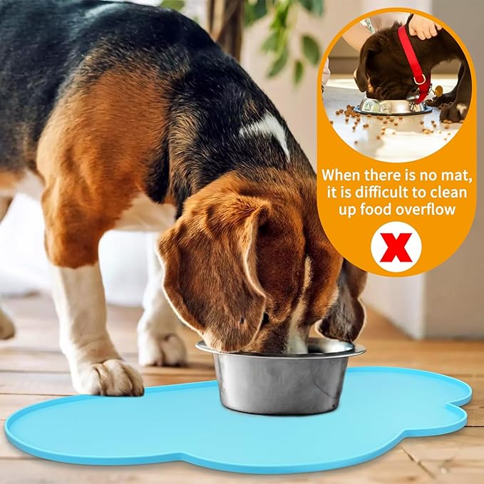 Ptlom Pet Placemat for Dogs and Cats, Non-Slip Waterproof Dog Feeding Mats Prevent Food and Water Overflow, Puppy Bowl Mat Suitable for Small, Medium and Large Pets, Silicone, Sky Blue