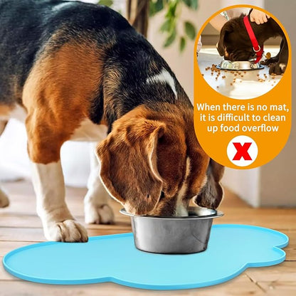 Ptlom Pet Placemat for Dogs and Cats, Non-Slip Waterproof Dog Feeding Mats Prevent Food and Water Overflow, Puppy Bowl Mat Suitable for Small, Medium and Large Pets, Silicone, Sky Blue