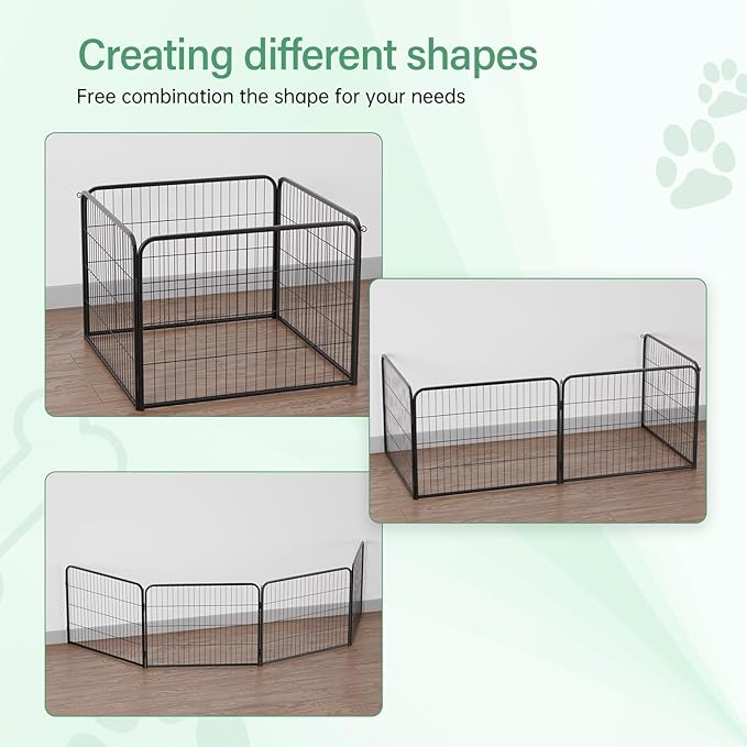 FDW Dog Playpen Kennel - 4 Panels, 24 Inch Height, Indoor/Outdoor Folding Metal Portable Puppy Exercise Pen, Heavy Duty Dog Fence for Yard, Camping - Black