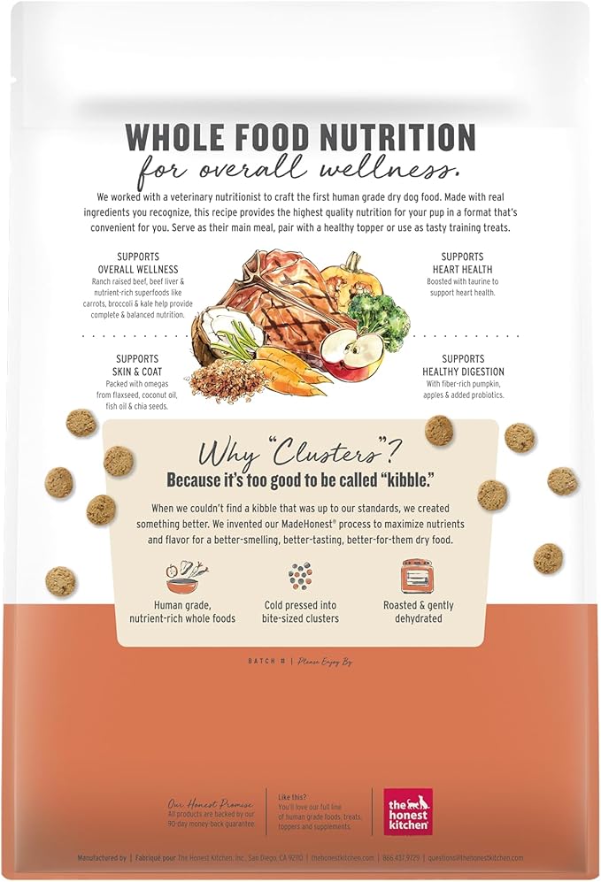 The Honest Kitchen Human Grade Whole Food Clusters Dry Dog Food - Grain Free Beef 5 lb Bag