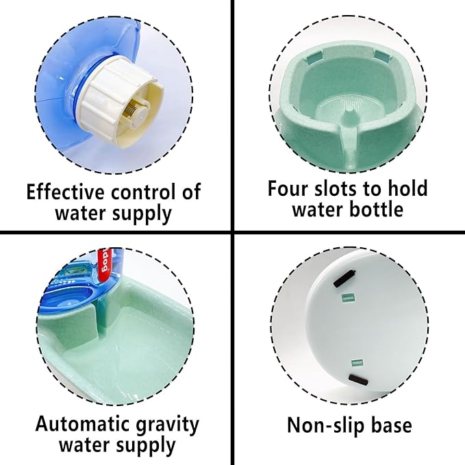 Kathson Gravity Dog Water Dispenser - Automatic Cat Drinking Station, 1 Gallon Large Capacity Puppy Water Bowl for Small & Medium Dogs & Cats, Green