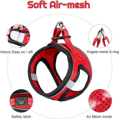 Dog Harness for Small Dogs and Leash Set, Honeycomb Grid, Reflective Lightweight Harness & Anti-Twist Pet Lead Multi Color, Size: XS-S-M. (XS, Black & Red)