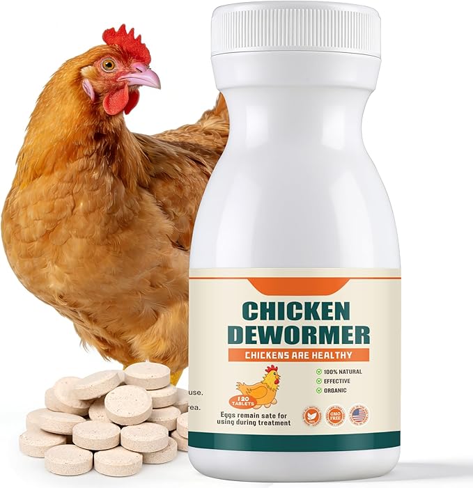 Miguelina Dewormer for Chickens and Poultry, Natural Formula, Vitamin for Roosters Turkeys, Safe for Laying Hens, 120 Tablets