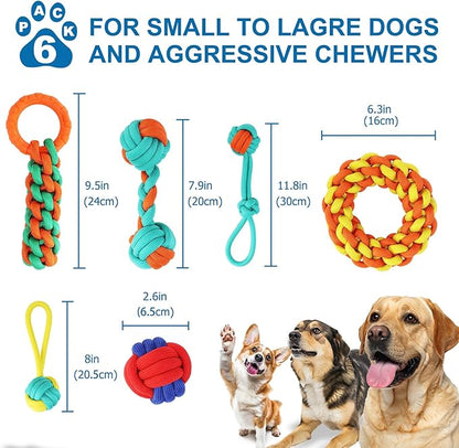 Aitmexcn Dog Rope Toys for Medium and Small Aggressive Chewers, 6 Pack Heavy Duty Puppy Toys for Large, Dental Cleaning Chew Toys, Tug Toy for Boredom, 100% Cotton Indestructible Pet Toy