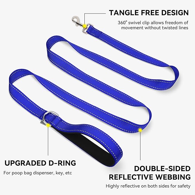Joytale Dog Leash, 6 FT Double-Sided Reflective, Padded Handle Nylon Heavy Duty Leashes for Small Dogs Walking, Navy Blue