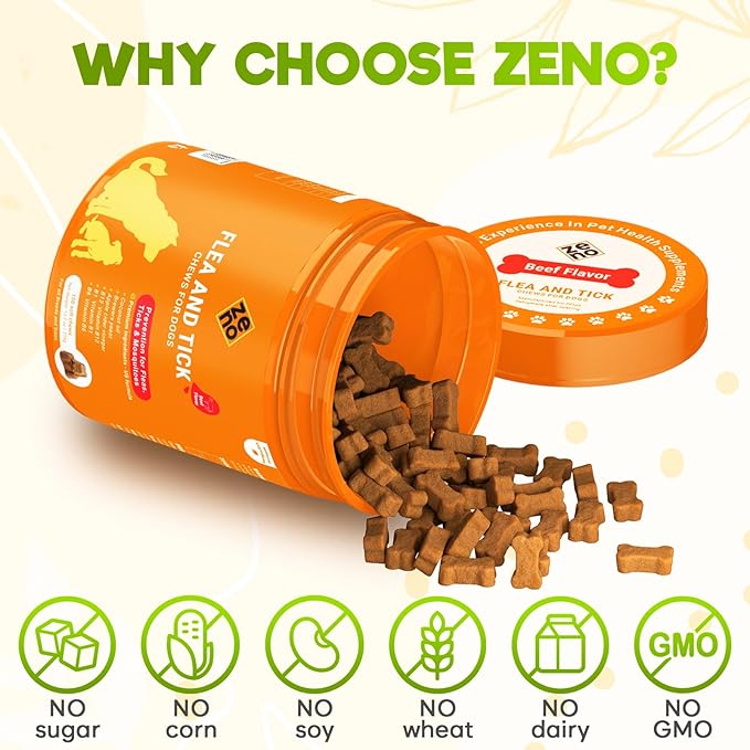 ZENO Flea and Tick Prevention for Dogs Chewable - 150 Chews - Dog Chews - Oral Dose for Flea & Tick Control - Beef Flavor