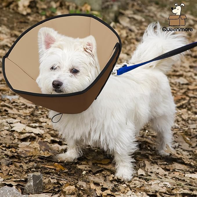 Queenmore Dog Cones for Small Dogs, Soft Cone for Dogs After Surgery, Adjustable Comfy Cone for Dogs & Cats, Comfortable Pet Cone After Surgery for Wound Healing, Brown S