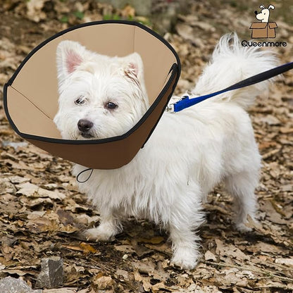 Queenmore Dog Cones for Small Dogs, Soft Cone for Dogs After Surgery, Adjustable Comfy Cone for Dogs & Cats, Comfortable Pet Cone After Surgery for Wound Healing, Brown S