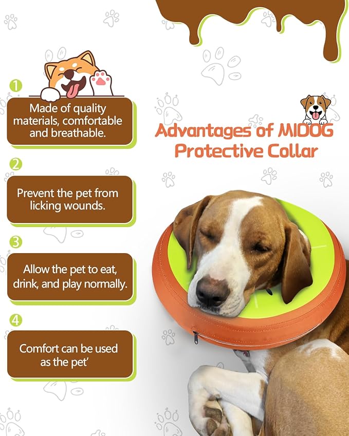 MIDOG Inflatable Dog Cone Collar Alternative After Surgery - Soft Protective Recovery Dog Cone for Large Medium Small Dogs & Cats, Elizabethan Collar for Dogs to Stop Licking - Kiwifruit,L+