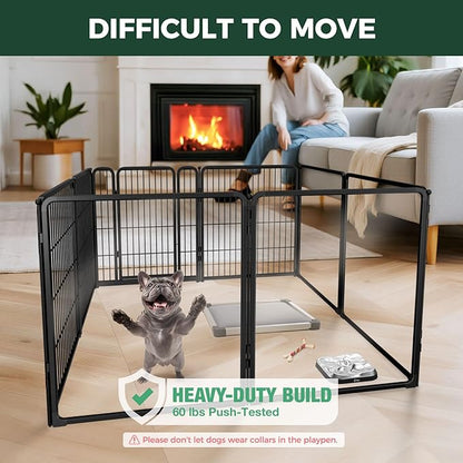 FXW AuraSpace Pro Acrylic & Wire Mesh Indoor Dog Playpen, 32" Height 8 Panels Metal Dog Pen for Small and Medium Dogs, Black│Patented