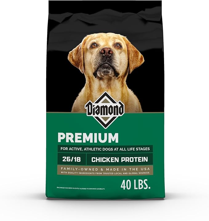 Diamond Premium All Life Stages Dry Dog Food 26/18 for Active, Athletic & Sporting Dogs 40lb Bag