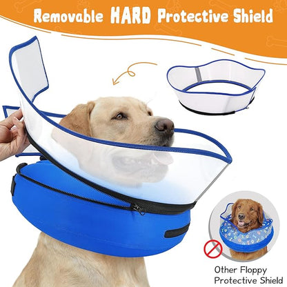 Elevated Inflatable Dog Cone Collar Alternative After Surgery, Dog Donut Collar, Soft Pet Cone to Stop Licking for Small Medium Large Dogs