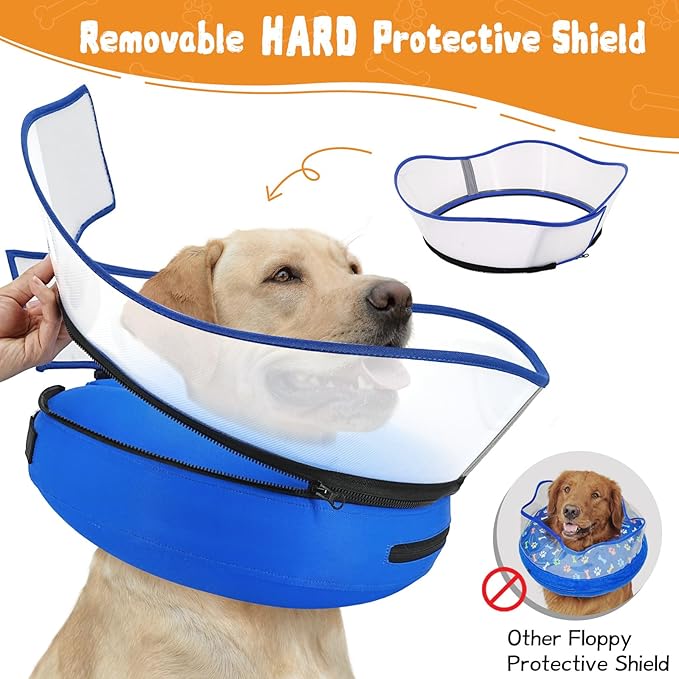 Elevated Inflatable Dog Cone Collar Alternative After Surgery, Dog Donut Collar, Soft Pet Cone to Stop Licking for Small Medium Large Dogs