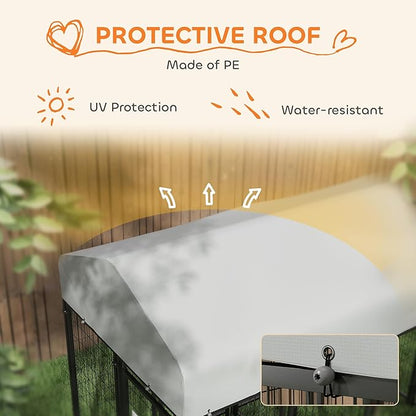 PawHut Outdoor Dog Kennel with 2 Rooms, 8' x 4' x 6' Heavy Duty Welded Wire Dog Playpen Enclosure with Escape-Proof Lock, UV-Resistant & Waterproof Cover, for Large Dogs, Chickens, Ducks, Silver