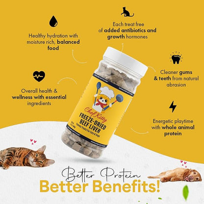 Freeze Dried Beef Liver Dog Treats | Healthy Kitten Treats, Single Ingredient, Raw | High Protein Cat & Dog Food Toppers, Grain-Free | Inspected & Tested in USA | 2.1 oz