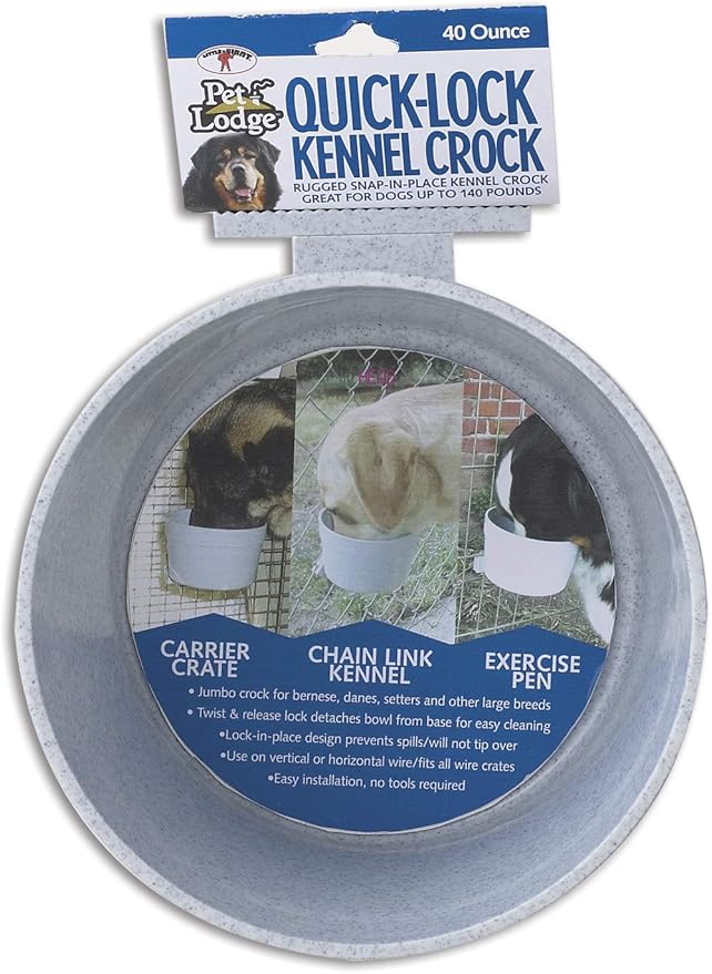 Pet Lodge® Kennel Crock | Mountable Plastic Dog Feed & Water Bowl | Off Floor Design (40 Oz)